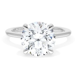 HT2584RD95W top view, round brilliant center on a plain polished white metal band