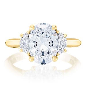 HT2690OV11x8Y top view, oval center with half moon diamond sides on a yellow gold band