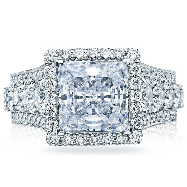 Tacori RoyalT HT2613PR85 platinum diamond engagement ring with princess-cut center stone