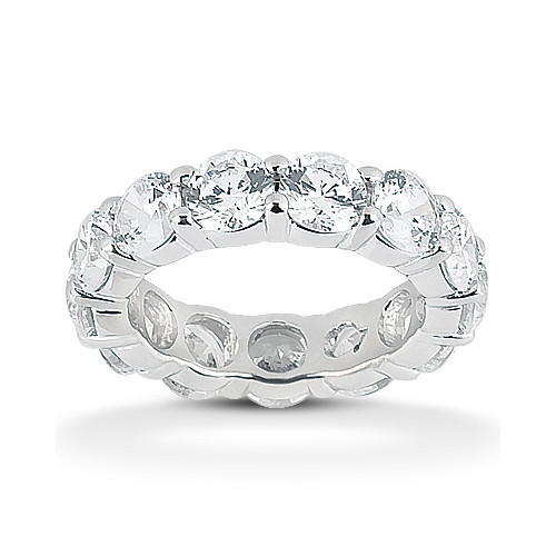 Taryn Collection EWB100 14 karat eternity band, front view of large shared prong rounds continuing all the way around