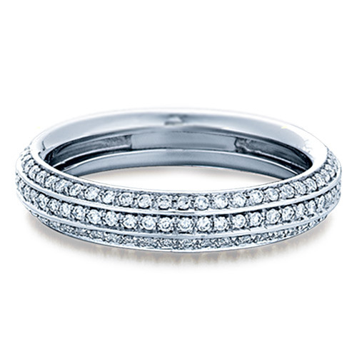 Verragio ETERNA-0284W Platinum eternity band, angled view showing three rows of pave running along the domed surface