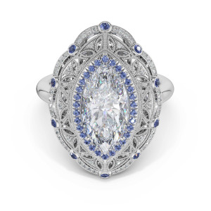Tacori 470MQ13X65BS1W 18 Karat Dantela Diamond and Blue Sapphire Engagement Ring