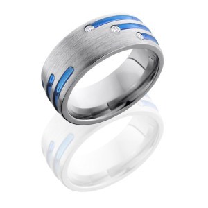 Lashbrook 8DSTAGGERDIA3X.03F Blue Ano Satin Titanium Wedding Ring or Band