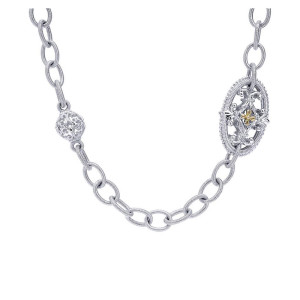 Gabriel Fashion Silver / 18 Karat Two-Tone Roaring 20's Diamond Station Necklace NK2634-36MYJJJ