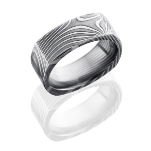 Lashbrook D8FSQFLATTWIST ACID Damascus Steel Wedding Ring or Band