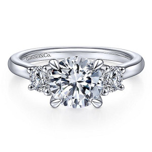 Gabriel 14 Karat Round 3 Stone Engagement Ring ER14745R6W44JJ