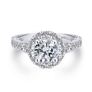 Gabriel 14k White/Rose Round Halo Engagement Ring ER12825R4T44JJ