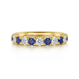 Gabriel 14 Karat Yellow Gold 11 Stone Diamond and Sapphire Anniversary Band AN14192Y44SA