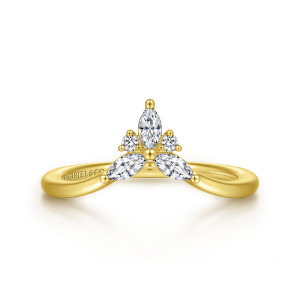 Gabriel 14 Karat Yellow Gold Curved Marquise and Round Diamond Anniversary Band AN15554Y44JJ