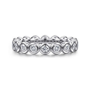 Gabriel Genevi 14 Karat White Gold Bezel Diamond Eternity Band AN16659-4W44JJ