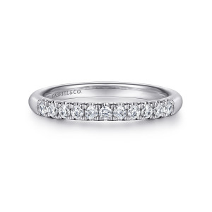 Gabriel Portofino 14 Karat White Gold 11 Stone French Pave Diamond Wedding Band AN6071W44JJ
