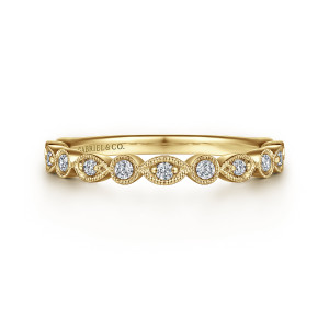 Gabriel Toronto 14 Karat Yellow Gold Vintage Inspired Marquise and Round Station Diamond Anniversary Band AN8386Y44JJ