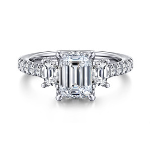 Gabriel Charlene 14 Karat White Gold Emerald Cut Three Stone Diamond Engagement Ring ER14069E6VW44JJ