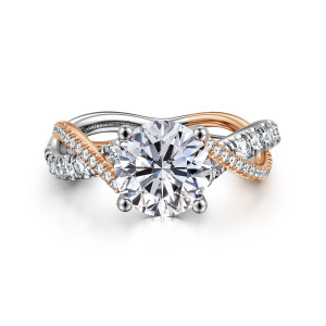 Gabriel Sandrine 14 Karat White and Rose Gold Twisted Round Diamond Engagement Ring ER14460R8T44JJ