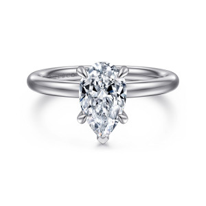 Gabriel Daniele 14 Karat White Gold Pear Shape Solitaire Diamond Engagement Ring ER16138P6W44JJ