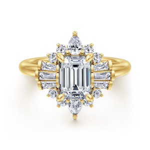 Gabriel Emarie 14 Karat Yellow Gold Emerald Cut Halo Diamond Engagement Ring ER16185E6Y44JJ
