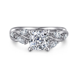 Gabriel Charlina 14 Karat White Gold Floral Cushion Cut Diamond Engagement Ring ER16195C6W43JJ