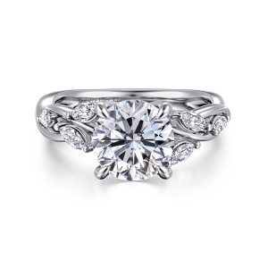 Gabriel Charlina 14 Karat White Gold Floral Round Diamond Engagement Ring ER16195R8W43JJ