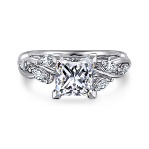Gabriel Charlina 14 Karat White Gold Floral Princess Cut Diamond Engagement Ring ER16195S6W43JJ