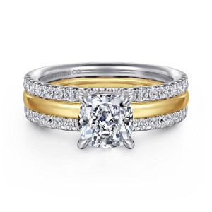 Gabriel Reba 14 Karat White and Yellow Gold Cushion Cut Diamond Engagement Ring ER16245C6M44JJ
