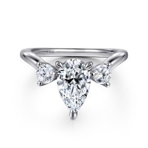 Gabriel Aidy 14 Karat White Gold Three Stone Pear Shaped Chevron Engagement Ring ER16276P6W44JJ