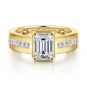 Gabriel Dennise 14 Karat Yellow Gold Wide Band Emerald Cut Diamond Engagement Ring ER16328E6Y44JJ
