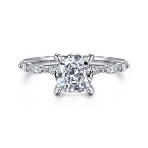 Gabriel Adeena 14 Karat White Gold Cushion Hidden Halo Diamond Engagement Ring ER16414C6W44JJ