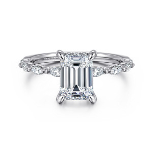 Gabriel Adeena 14 Karat White Gold Emerald Cut Hidden Halo Diamond Engagement Ring ER16414E6W44JJ