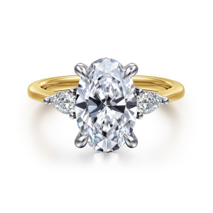 Gabriel Sima 14 Karat White and Yellow Gold Oval Three Stone Diamond Engagement Ring ER16437O12M44JJ