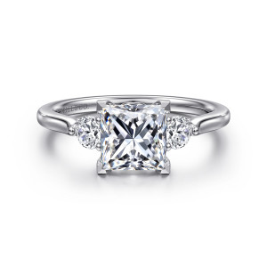 Gabriel Madison 14 Karat White Gold Princess Cut Three Stone Lotus Diamond Engagement Ring ER16484S6W44JJ
