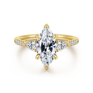 Gabriel Monty 14 Karat Yellow Gold Marquise Shape Three Stone Lotus Diamond Engagement Ring ER16486M6Y44JJ