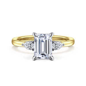 Gabriel Adalia 14 Karat White and Yellow Gold Emerald Cut Three Stone Diamond Engagement Ring ER16551E6M44JJ