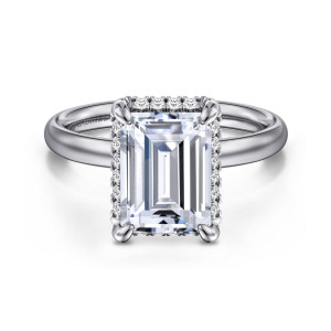 Gabriel Symphony 14 Karat White Gold Emerald Cut Hidden Halo Diamond Engagement Ring ER16567E12W44JJ