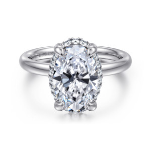 Gabriel Symphony 14 Karat White Gold Oval Hidden Halo Diamond Engagement Ring ER16567O12W44JJ