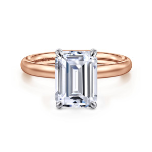 Gabriel Unite 14 Karat White and Rose Gold Emerald Cut Solitaire Diamond Engagement Ring ER16571E12T4JJJ