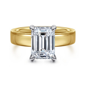 Gabriel Argentina 14 Karat White and Yellow Gold Emerald Cut Solitaire Diamond Engagement Ring ER16854E12M44JJ