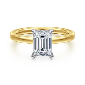 Gabriel Austria 14 Karat White and Yellow Gold Emerald Cut Diamond Engagement Ring ER16860E6M44JJ