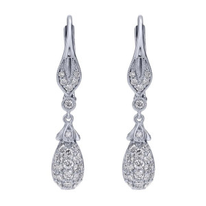 Gabriel Fashion 14 Karat Pave Drop Earrings EG12198W45JJ