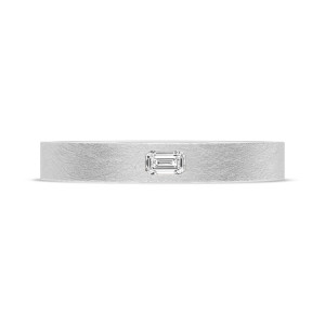 Tacori 15035DBLG Platinum band top view showing brushed platinum with a flush set emerald cut diamond