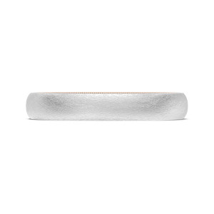 Tacori 15535WRBLG wedding band, front view of scratched satin white gold with a rose gold milgrain edge