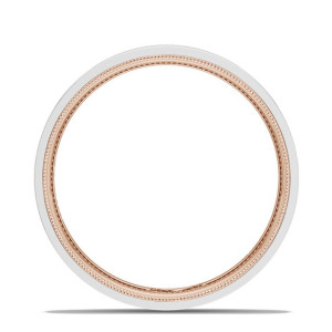Tacori 15635WRLG two tone band, straight-on view showing white gold rim and rose gold milgrain interior
