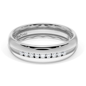 Tacori wedding band 1686WD angled top view showing polished dome with channel set diamond row along edge