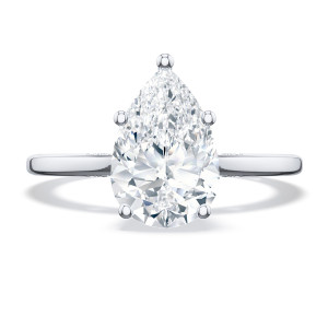 268215ps Platinum top view of pear solitaire on a slim polished platinum band