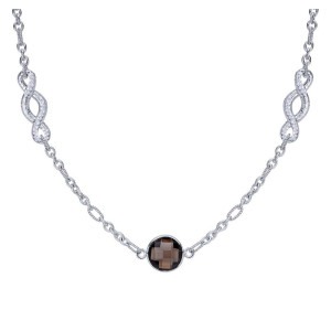 Gabriel & Co. NK4298ETSVJSQ sterling silver Roaring 20's Diamond Station necklace, close view of the bezel-set round brown stone