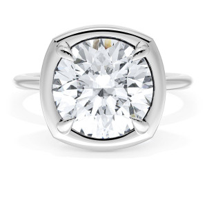Tacori 40417CURD10 Platinum ring, top view of a round brilliant set in a smooth cushion shaped frame on a plain band