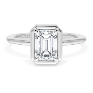 40417EC7X5 Platinum top view, emerald cut center stone in a polished octagonal frame on a plain white metal band