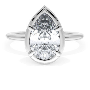 40417PS11X7 Platinum top view, pear shaped center stone in a polished teardrop frame on a plain white metal band