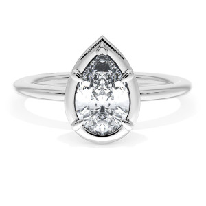 Tacori 40417PS85X55 Platinum ring, top view of pear shaped center stone in a smooth teardrop frame on a plain band