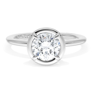 40417RD65 Platinum top view, round brilliant center inside a smooth white metal frame on a plain band