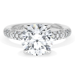 4063RD912W top view: round brilliant center stone on a band with milgrain pave clusters
